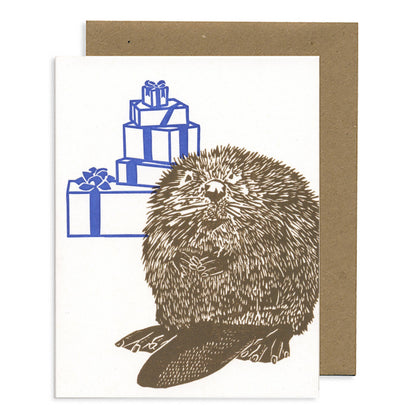 Lynn-oleum - Beaver Birthday LETTERPRESS CARD