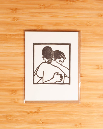 Lynn-oleum - Man/Man Hug LETTERPRESS CARD