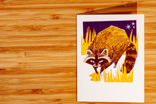 Backyard Buddy - Raccoon  - Risograph Everyday Card