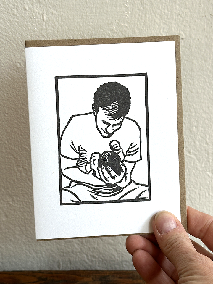 Lynn-oleum - Man/Baby Hug LETTERPRESS CARD