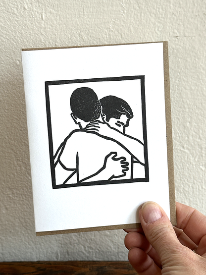 Lynn-oleum - Man/Man Hug LETTERPRESS CARD
